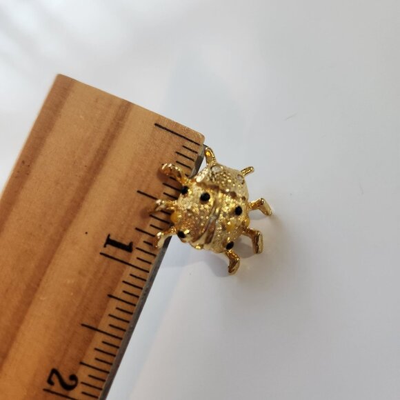 Vintage Ladybug Lapel Pin Brooch Gold-Tone With Rhinestones 1970's - Picture 5 of 7